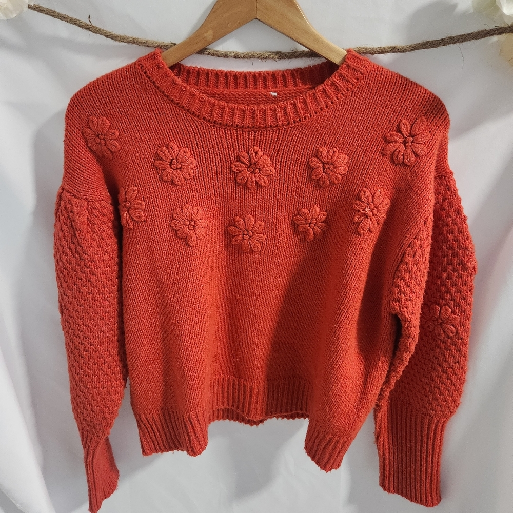 Calligraphies Sweater Orange Flowers Large